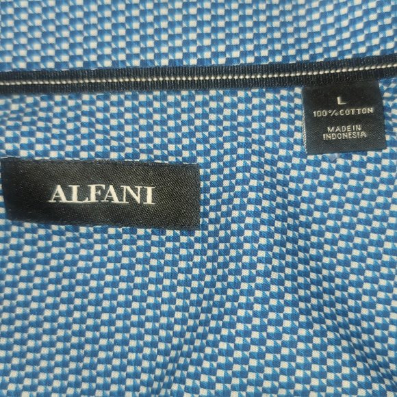 ALFANI - Blue Graphic Tiny Check Print - Button Up Shirt - LARGE - Picture 4 of 6